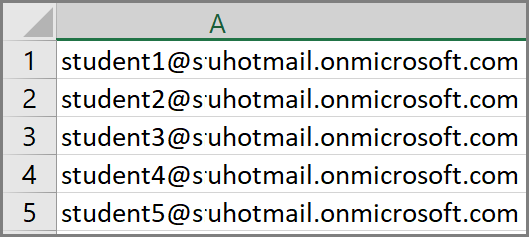 Screenshot that shows the list of users in a CSV file.