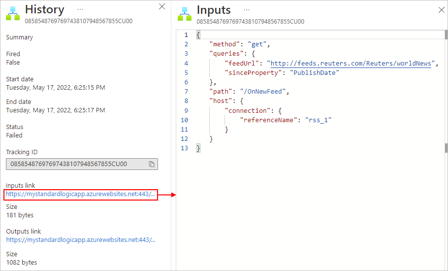 Screenshot shows Standard workflow trigger inputs.