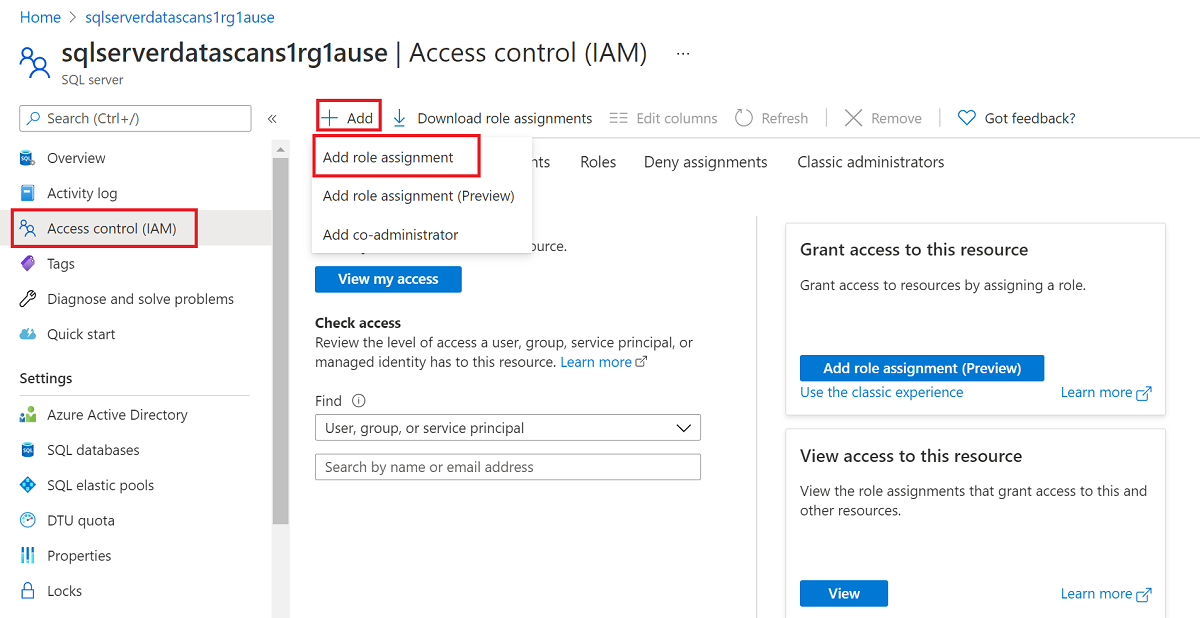 Screenshot that shows selections for adding a role assignment for access control.
