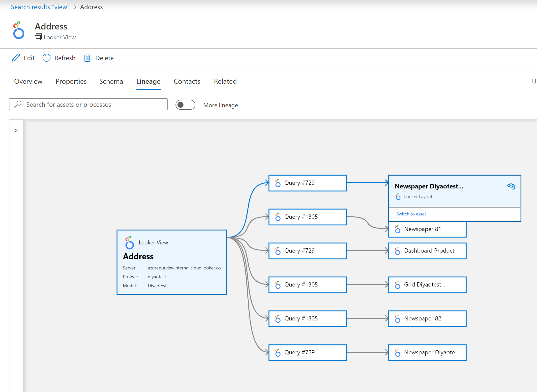 Looker lineage view