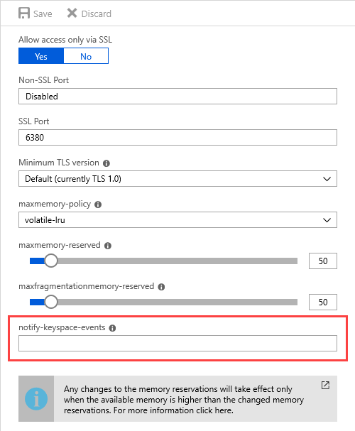 Azure Cache for Redis Advanced Settings