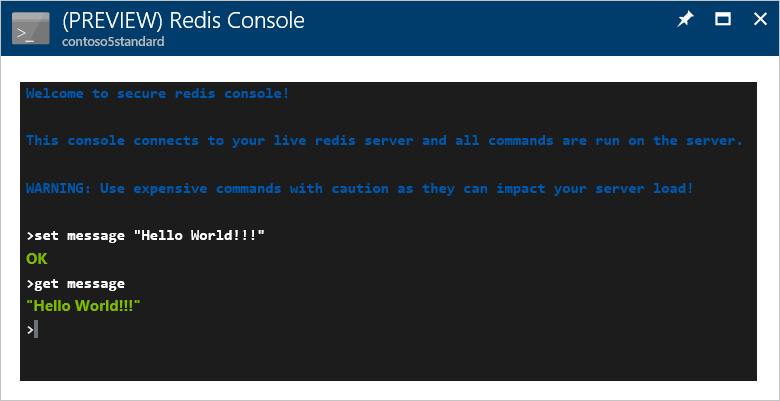 Screenshot that shows the Redis Console with the input command and results.