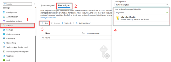 Screenshot showing how to create a user assigned identity.