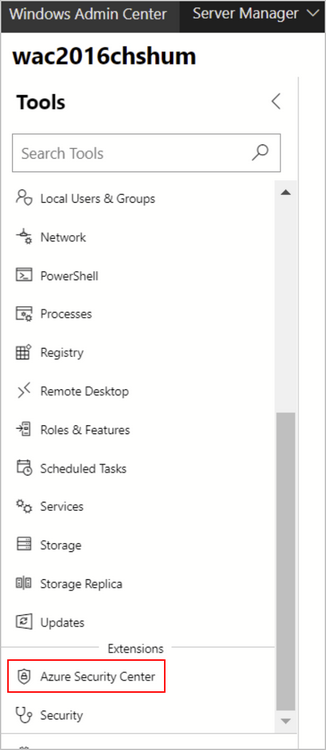 Microsoft Defender for Cloud extension in Windows Admin Center.