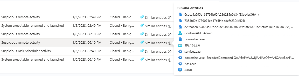 Screenshot of pop-up display of similar incident details.