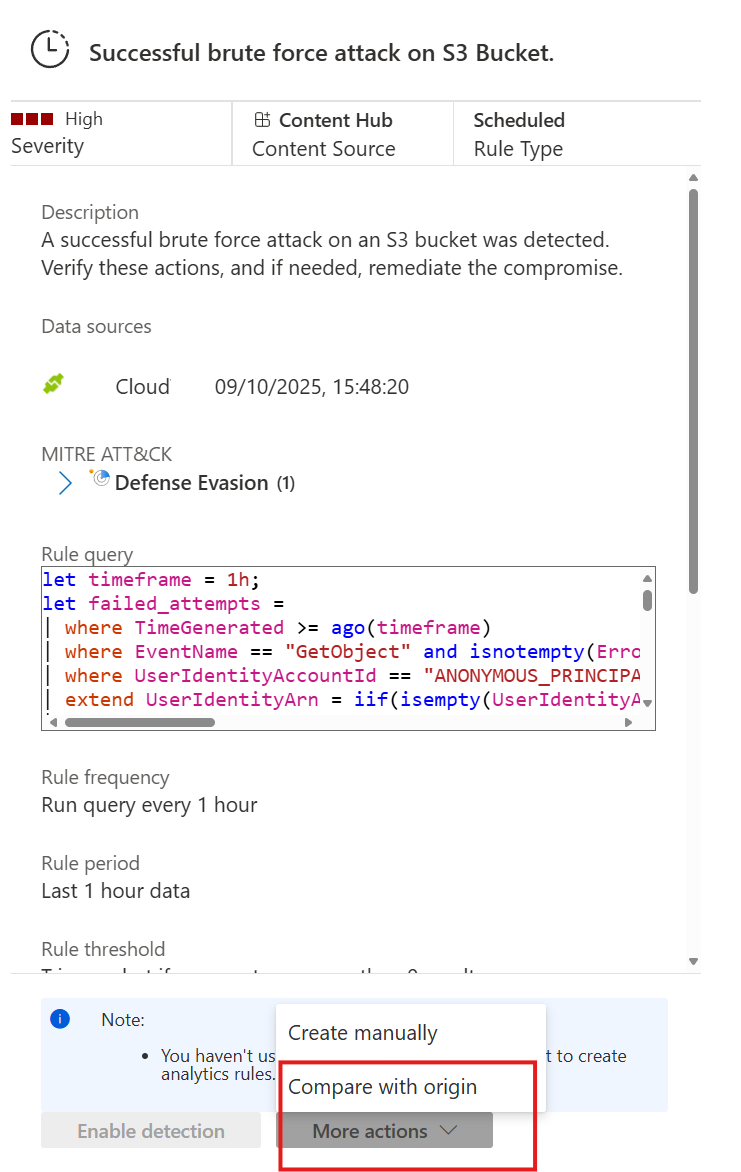 Screenshot of the More actions button in the rules wizard.