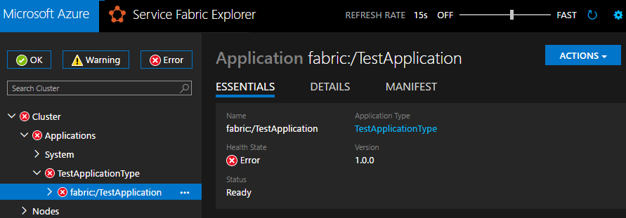 Unhealthy application in Service Fabric Explorer