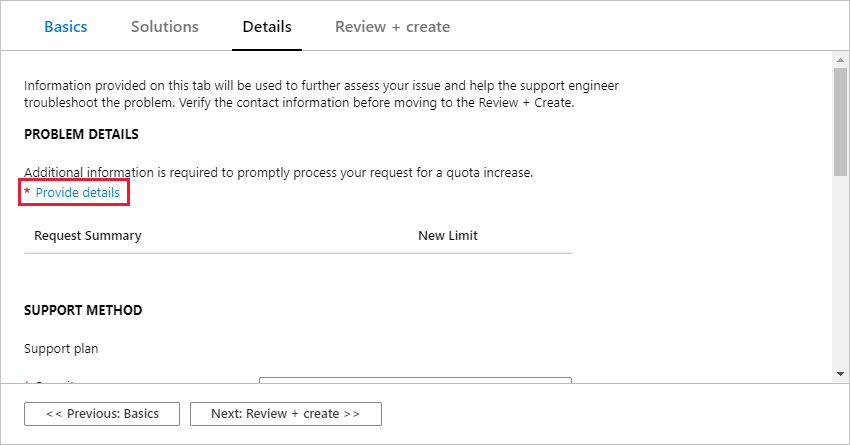 Screenshot of the Azure portal, Enter details link.