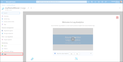 Screen capture illustrating the selections required to open the Logs pane and close the splash screen.