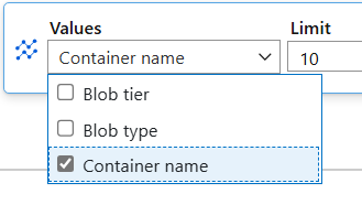 Screenshot of Azure Metrics settings showing the Apply splitting control with ContainerName selected.