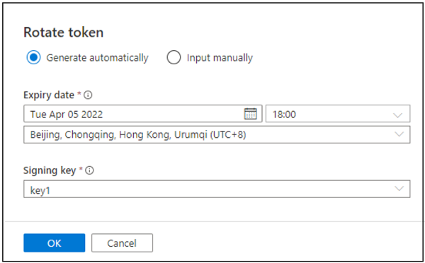 Screenshot that shows how to get a new shared access signature token.