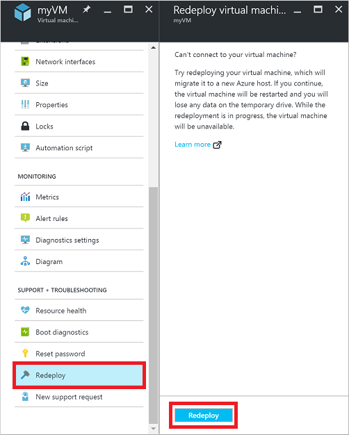 Screenshot of the Redeploy button in the setting window of the Redeploy tab.