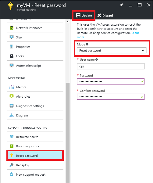 Screenshot of the setting window of Reset Password when the Mode is set to Reset password.