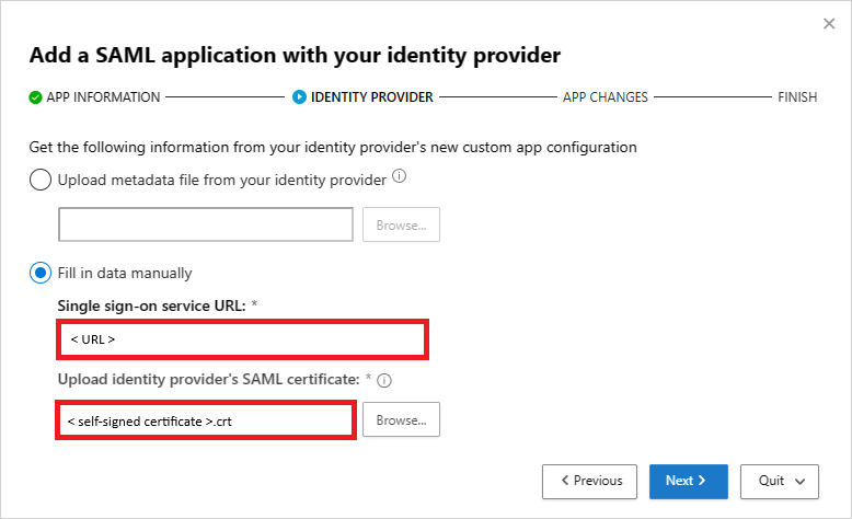 Add SSO service URL and SAML certificate.