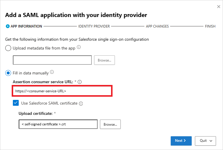 Manually fill in Salesforce SAML information.