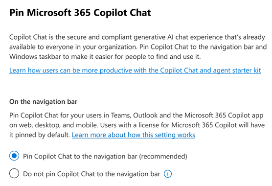 Screenshot showing the option to pin Copilot to the navigation bar.