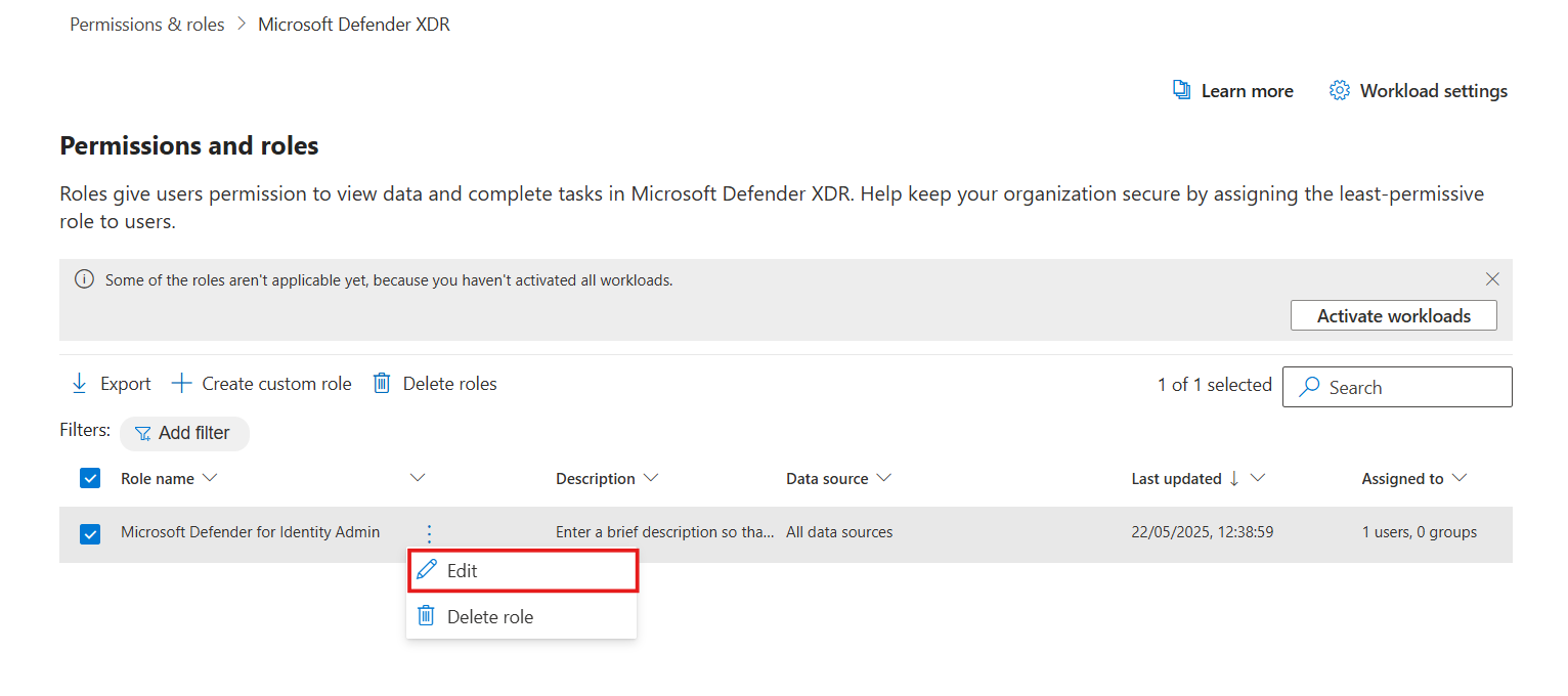 Screenshot showing how to edit a custom role.