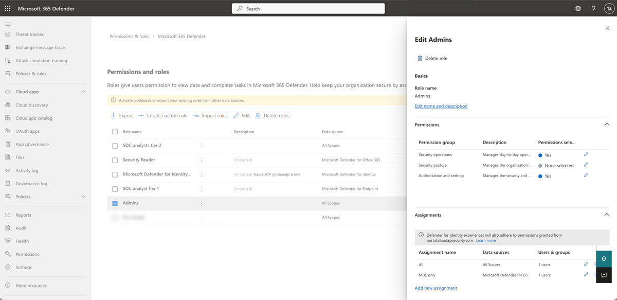 Screenshot of the edit roles flyout page