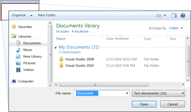 A 'Open File' dialog box called from WPF.