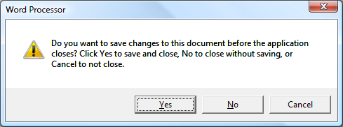 Word processor dialog box asking if you want to save the changes to the document before the application closes.