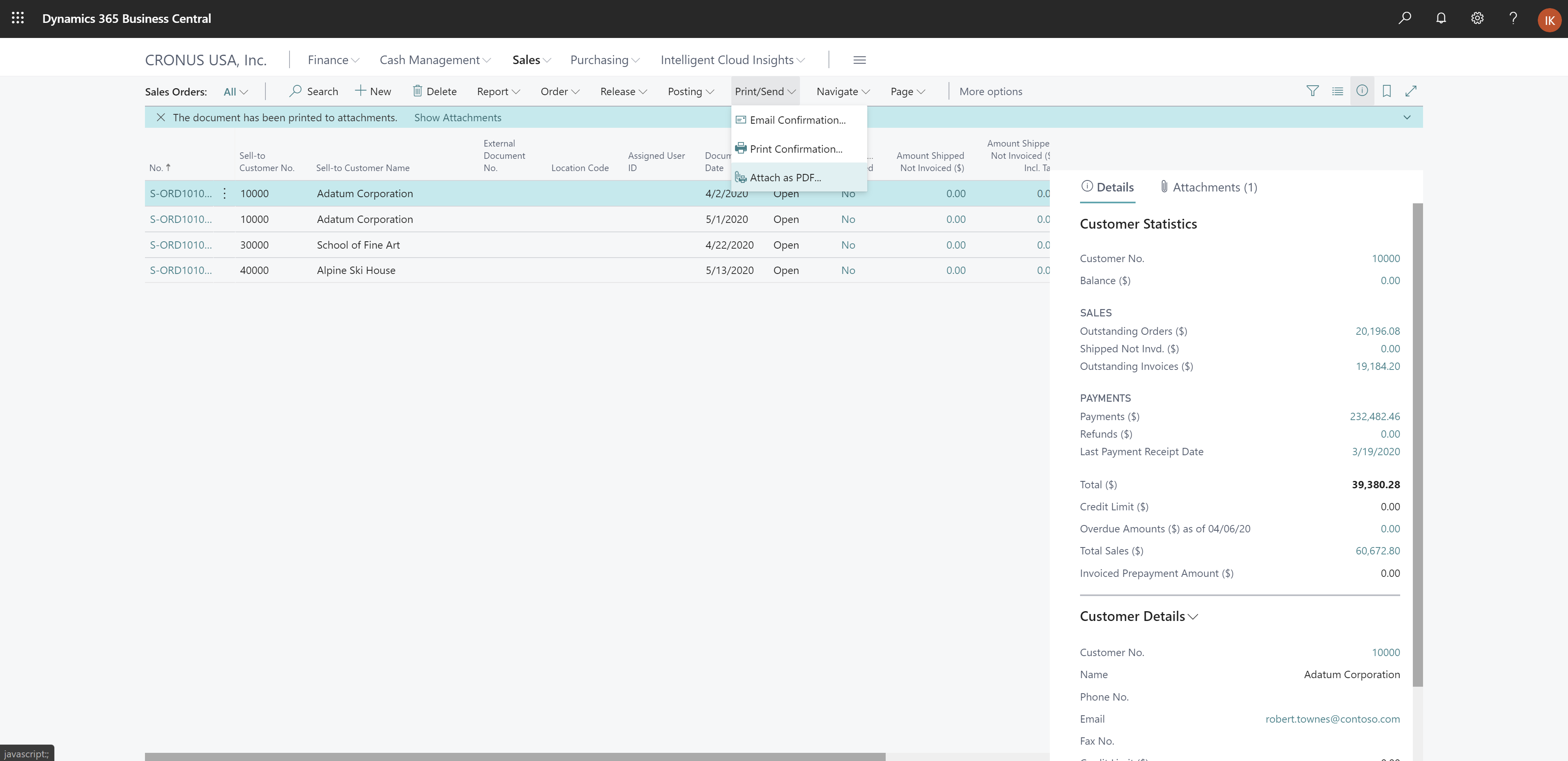 Shows Attach as PDF action on Sales Orders list page Shows Attach as PDF action on Sales Orders list page