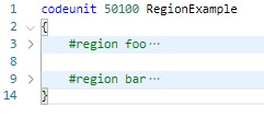 Example of collapsing regions in an AL code unit Example of collapsing regions in an AL code unit