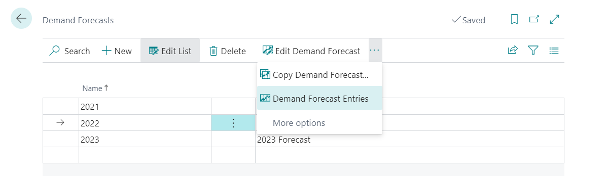 Demand Forecast Entries.