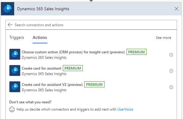 Screenshot of select action for card.