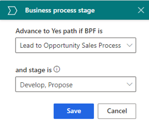 Screenshot of adding the values to the business process stage condition step.
