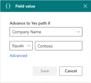 Screenshot of adding values to the field value condition step.