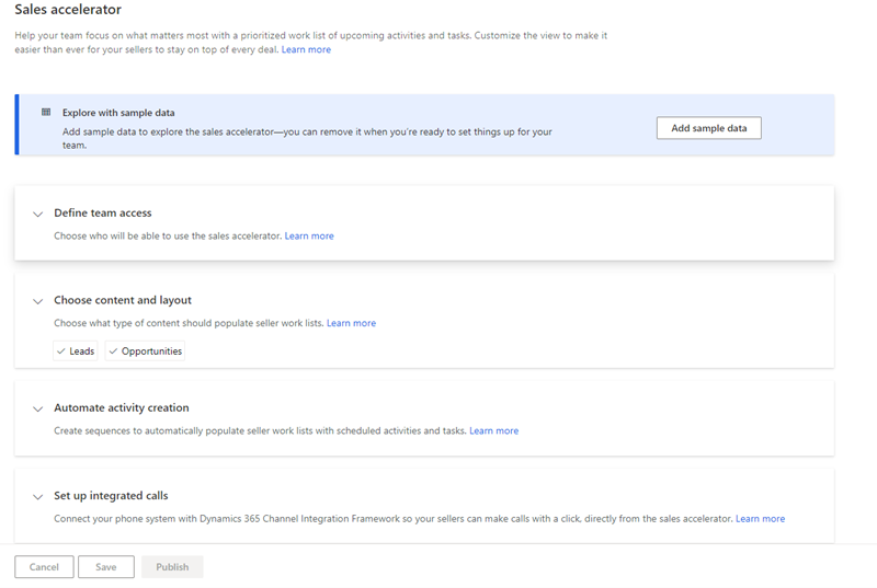 Screenshot for sales accelerator setup page.