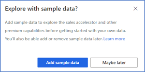 Screenshot for select Add sample data from the Manage access and record type page.