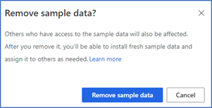 Screenshot for confirmation message to remove sample data.