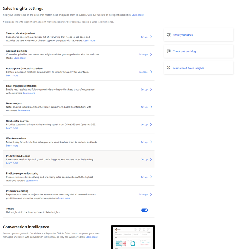 Premium Sales Insights settings page
