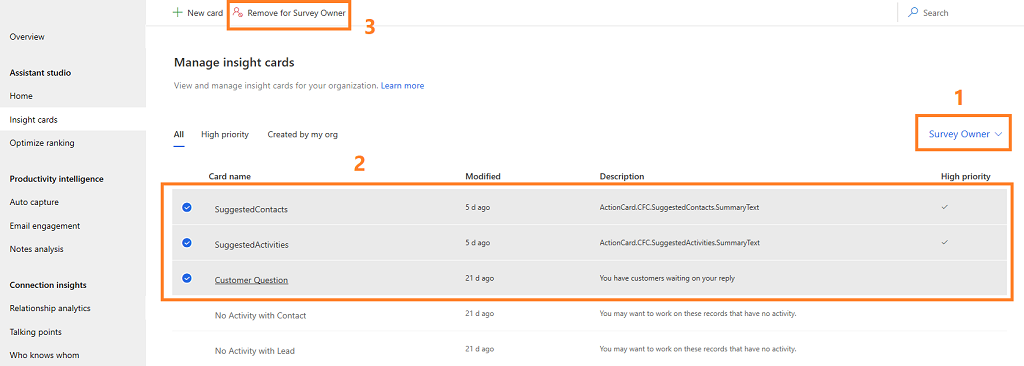Screenshot of turning off or on multiple cards for a role.