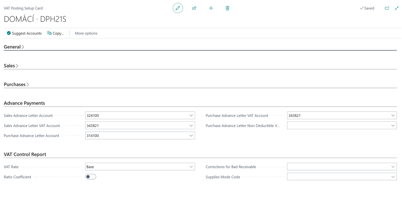 Screenshot of the VAT posting setup page.