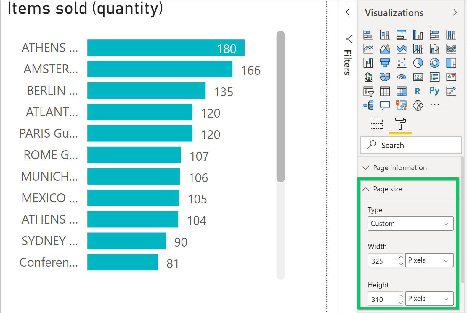 Set the report width and height for the Sales Invoice Activity report.