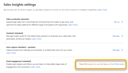 Screenshot of granting Email engagement permissions.