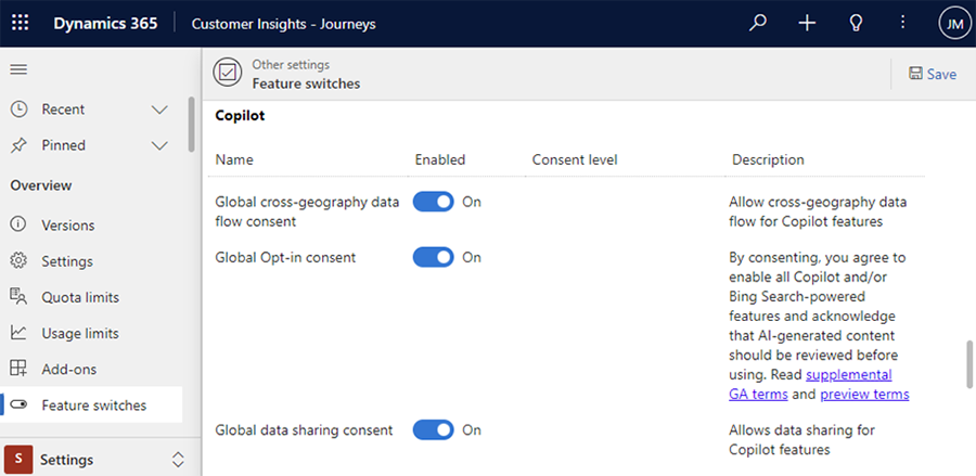 Enable/Disable copilot functionality