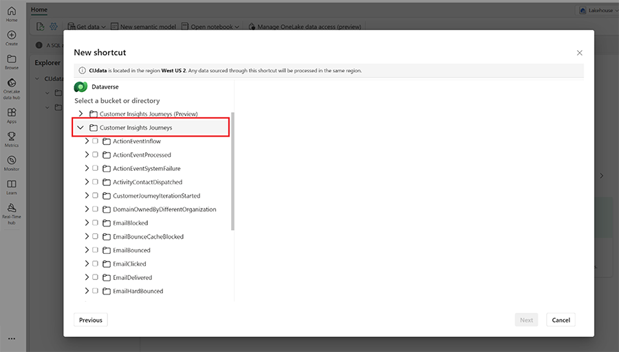 Screenshot showing Customer Insights - Journeys folder.