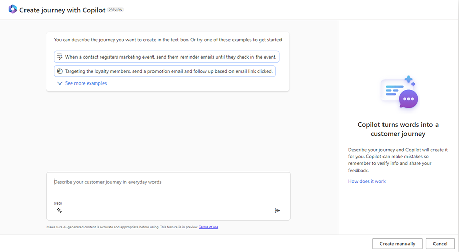 Use Copilot to start creating a journey