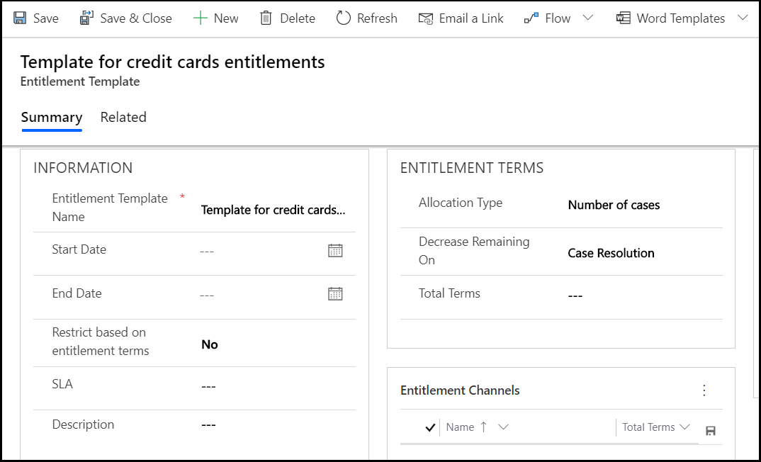 Entitlement template based on "No restriction."