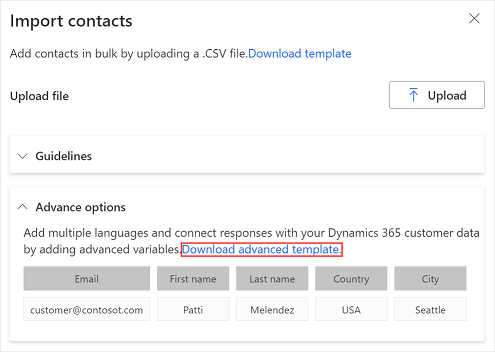 Download a advanced CSV template to create a recipient list.