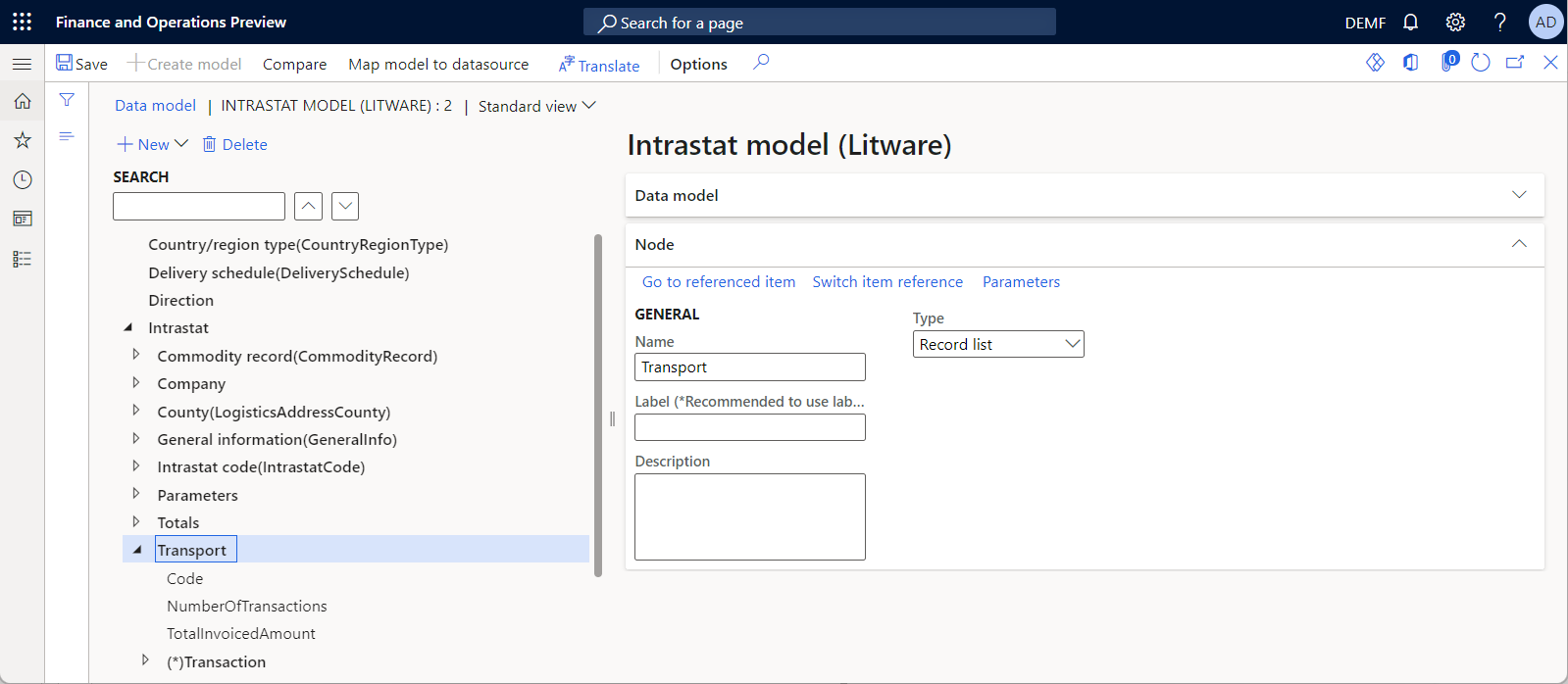 Configured data model in the ER data model designer.