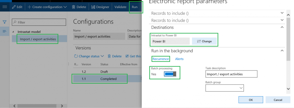 Electronic report parameters dialog box.