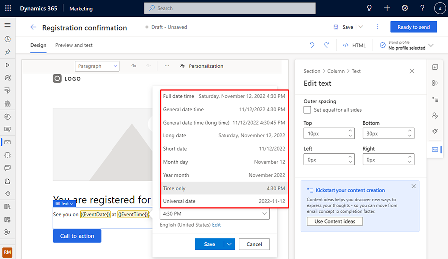 Screenshot of a variety of date and time format.