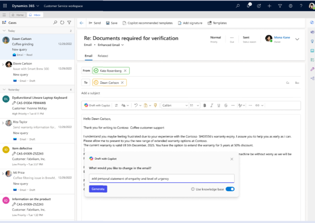 Copilot email assist generating a partial email draft Copilot email assist generating a partial email draft