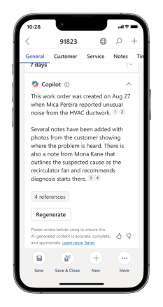 Screenshot of Copilot work order summary in Unified Client. Screenshot of Copilot work order summary in Unified Client.