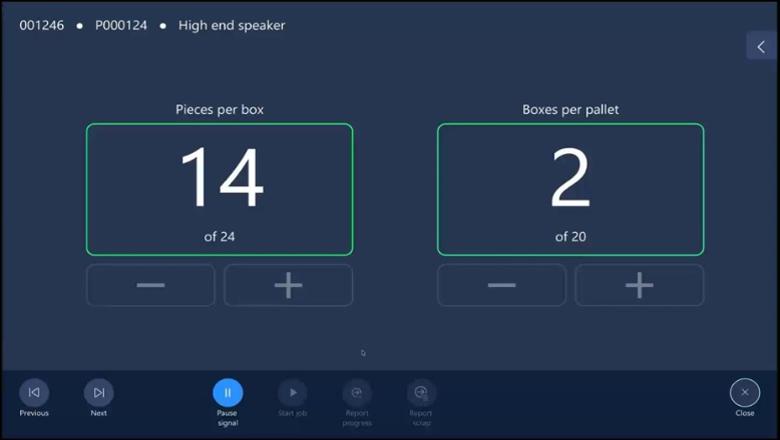 Page in the Production Floor Execution Interface that monitors progress from sensor signals.