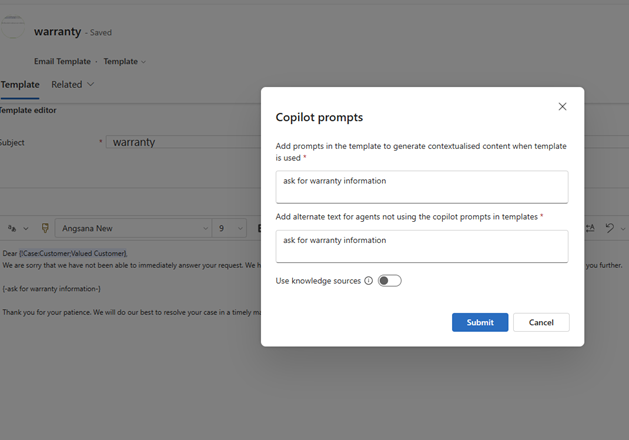 Insert Copilot prompt in email templates Insert Copilot prompt in email templates